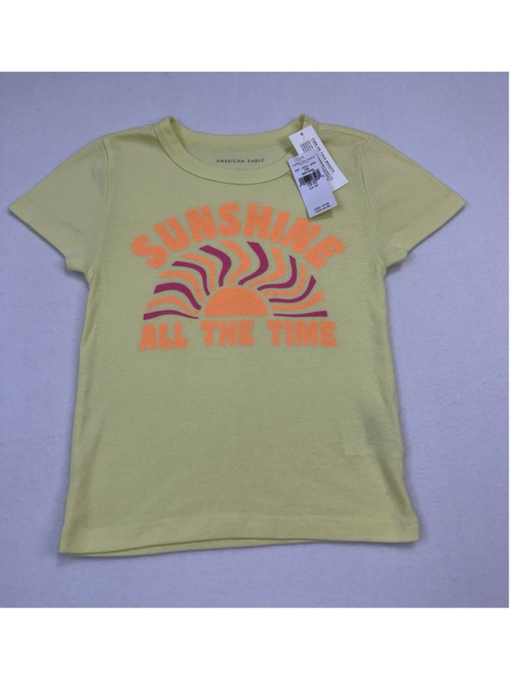 American Eagle Sunshine All The Time Graphic Tee NWT XS Neon Yellow